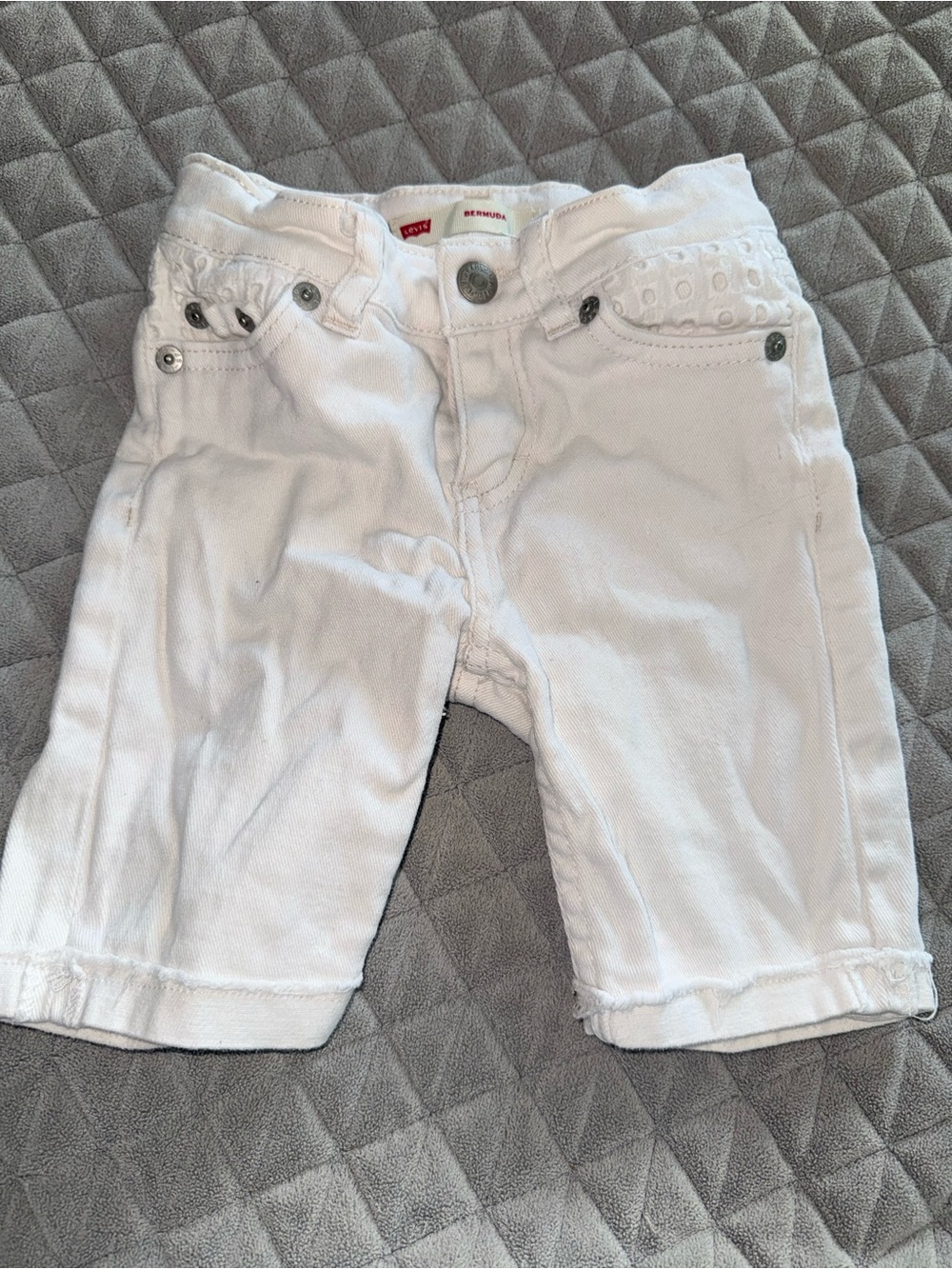 Levi's White Kids Denim Bermuda Shorts with Stud Accent